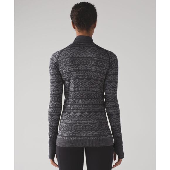 Lululemon Grey + Black Printed Rest Less 1/4 Zip Seamless Pullover Jacket - Picture 5 of 8